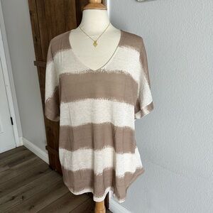 Three Bird Nest Brown and Cream V-Neck Sweater